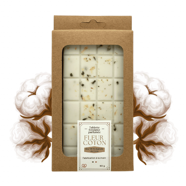 Tablette de cire agrémentée de fleurs séchées, au parfum fleur de coton